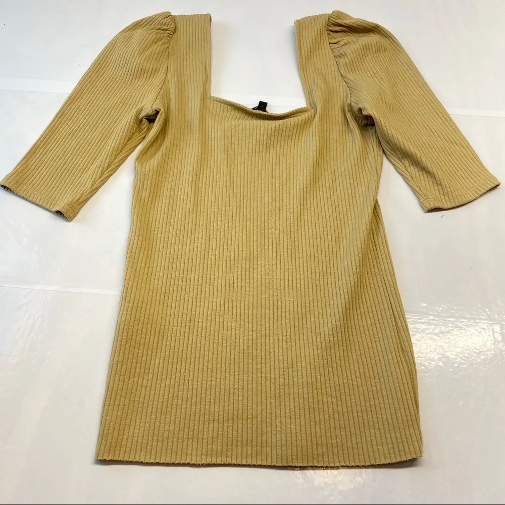 THE RANGE Ribbed Knit Puff Sleeve Neutral Classic Top Beige Tan Size Small - Picture 10 of 17